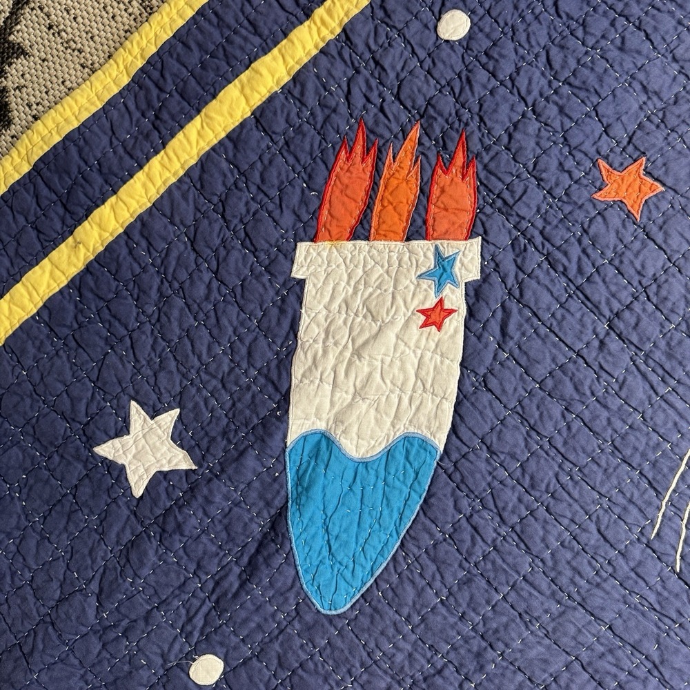 Vintage Space Quilt Twin Size 82x61.5 Rocket Planet Solar System Kids Blanket - Picture 6 of 16